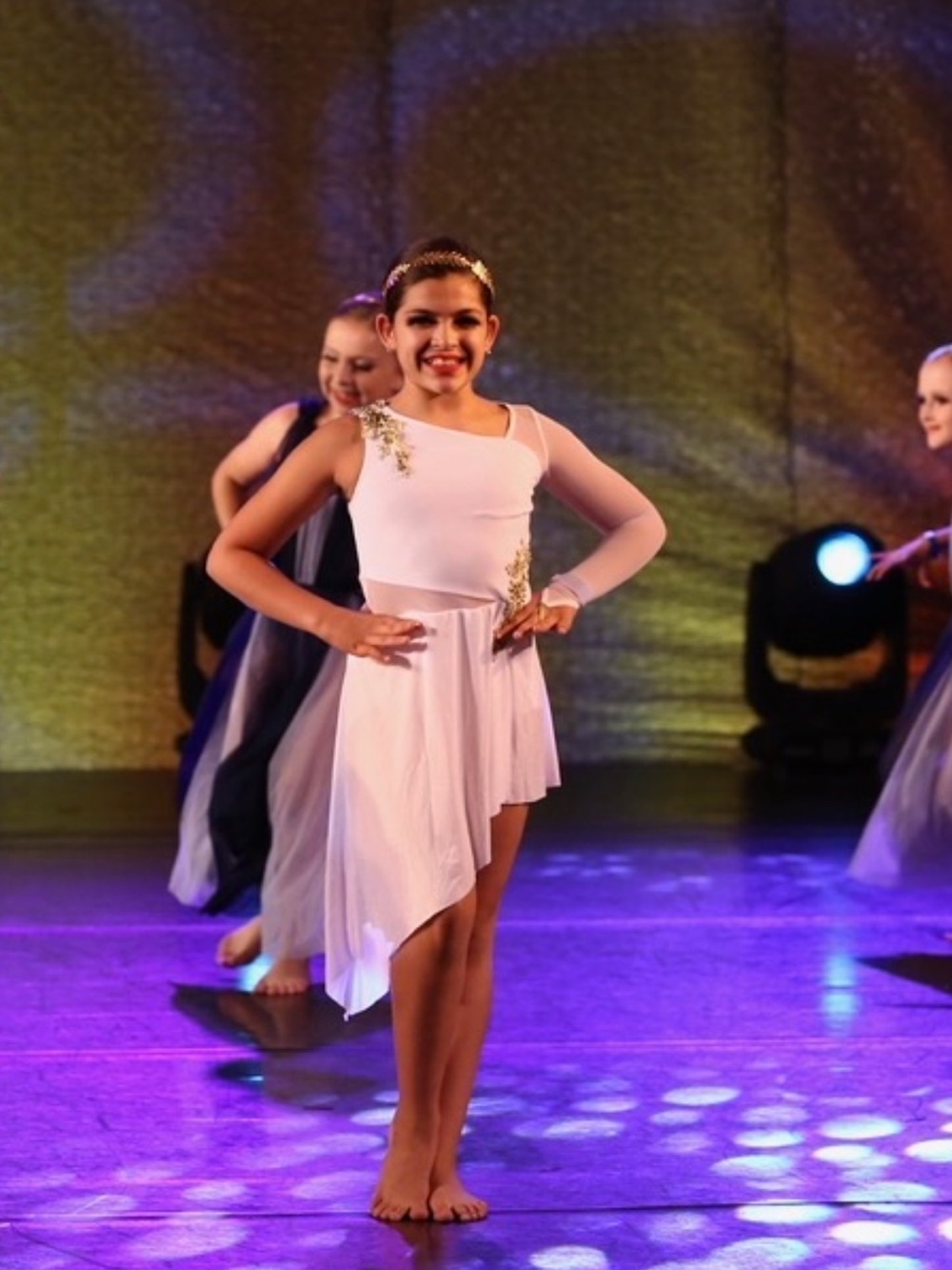 Weissman Contemporary Dance Costume White Gold One Sleeve Lyrical Dress LC